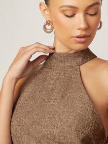 SHEIN BAE 露背繞頸亚麻洋裝 - 摩卡棕 - 查看 4