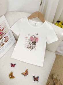 Toddler Girls Butterfly & Figure Graphic Tee - White - View 1