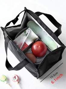 1pc Heart & Slogan Graphic Lunch Bag - Black - View 6