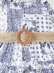 小女童佩斯利印花荷葉邊腰帶吊帶洋裝