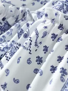 小女童佩斯利印花荷葉邊腰帶吊帶洋裝