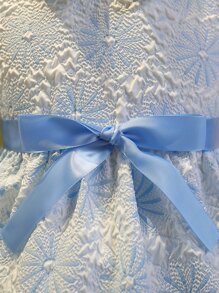 SHEIN 小女童印花彼得潘領泡泡袖繫腰帶洋裝