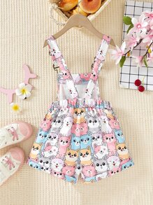 SHEIN 小女童卡通圖案背帶連體短褲 - 彩色 - 查看 2