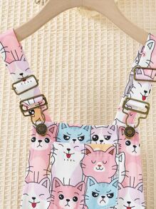 SHEIN 小女童卡通圖案背帶連體短褲 - 彩色 - 查看 6