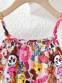 SHEIN 小女童卡通圖案荷葉邊吊帶洋裝 - 彩色 - 查看 4