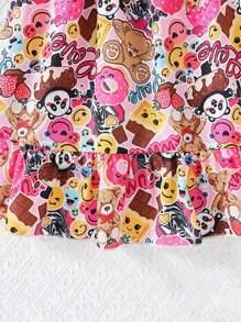 SHEIN 小女童卡通圖案荷葉邊吊帶洋裝 - 彩色 - 查看 5