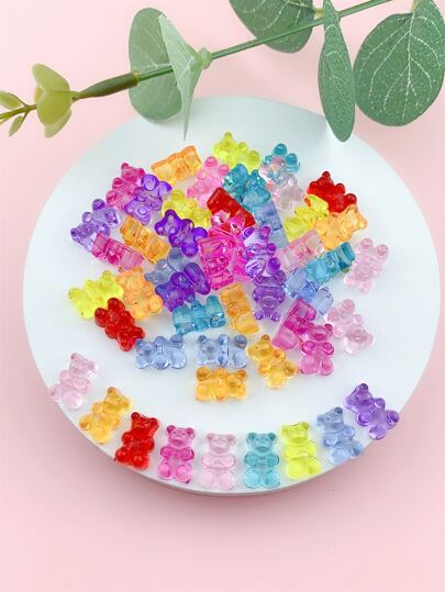 50pcs Acrylic Mini Colorful Bear Beads, Random Colors, Suitable For Jewelry Making