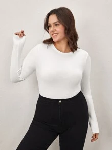 SHEIN BASICS Plus款實色合身上衣 - 白色 - 查看 1