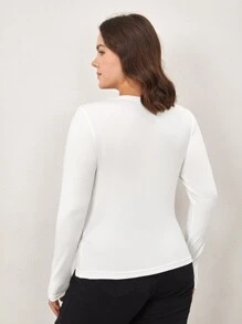 SHEIN BASICS Plus款實色合身上衣 - 白色 - 查看 2