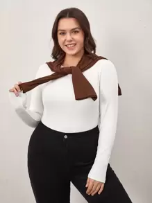 SHEIN BASICS Plus款實色合身上衣 - 白色 - 查看 3