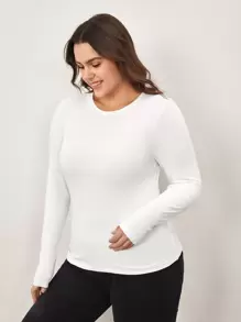 SHEIN BASICS Plus款實色合身上衣 - 白色 - 查看 5