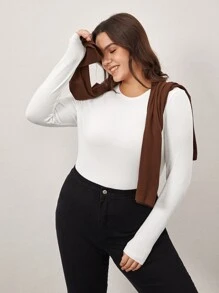 SHEIN BASICS Plus款實色合身上衣 - 白色 - 查看 6