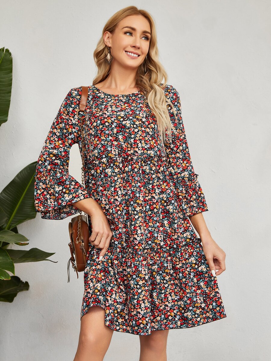 EMERY ROSE Đầm viền lá sen Viên lá sen Họa tiết hoa Boho - Nhiều màu - Xem 1