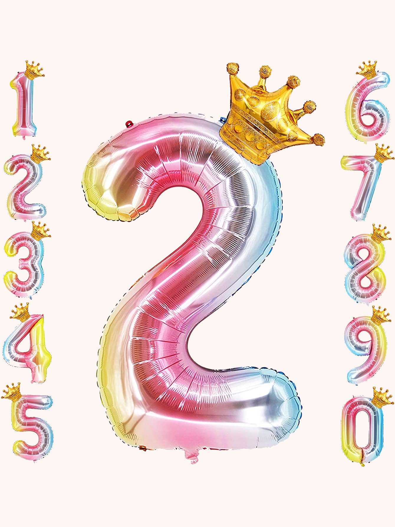 2 件 32 英寸数字和皇冠渐变色派对气球装饰，返校情人节 - 彩色 - 查看 1
