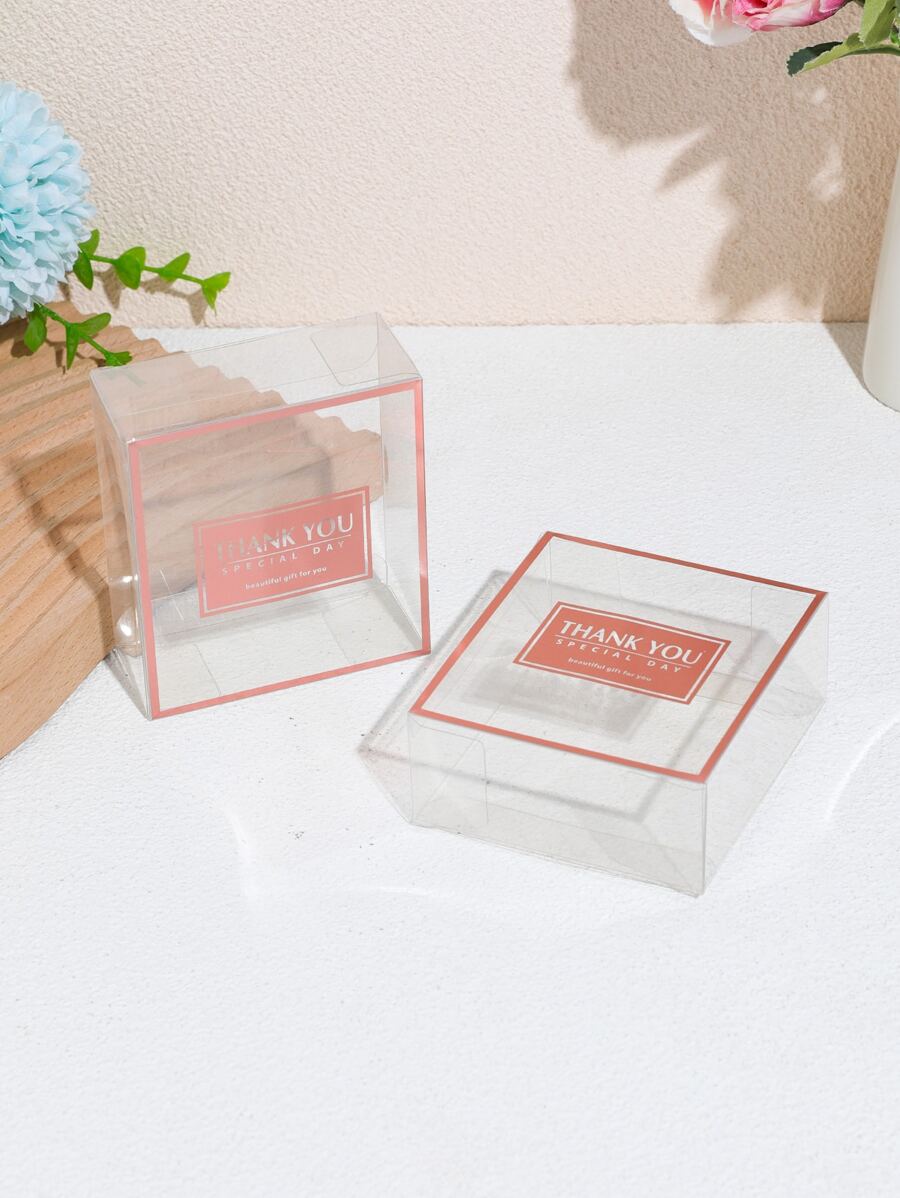 2pcs Slogan Graphic Clear Gift Box - Clear - View 1