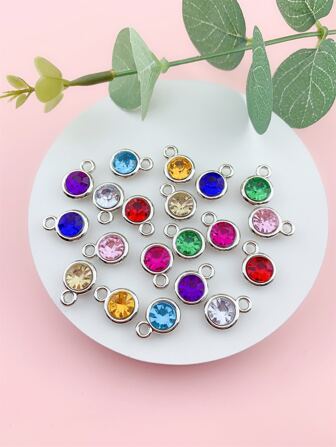 20入組塑膠隨機色水鑽圓形DIY吊墜