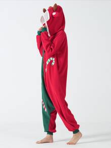 Christmas Colour Block 3D Ear Design Hooded Sleep Jumpsuit - Multicolor - View 3