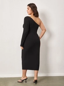 SHEIN BASICS Vestido Bodycon De Hombro Descubierto En Talla Grande - Negro - Ver 2
