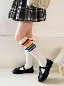 2雙小女童彩虹條紋圖案高筒襪 - 彩色 - 查看 2
