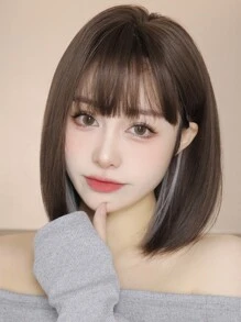 短直筒人造假髮帶劉海 - 拼色 - 查看 3