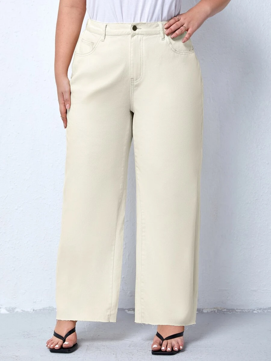 Plus High Waist Straight Leg Jeans - Apricot - View 1