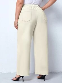 Plus High Waist Straight Leg Jeans - Apricot - View 2