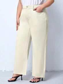 Plus High Waist Straight Leg Jeans - Apricot - View 3