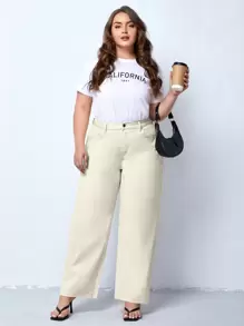 Plus High Waist Straight Leg Jeans - Apricot - View 4