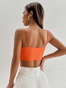 SHEIN PETITE Áo hai dây màu trơn Giải trí - trái cam - Xem 2