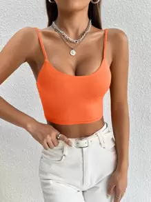 SHEIN PETITE Áo hai dây màu trơn Giải trí - trái cam - Xem 6