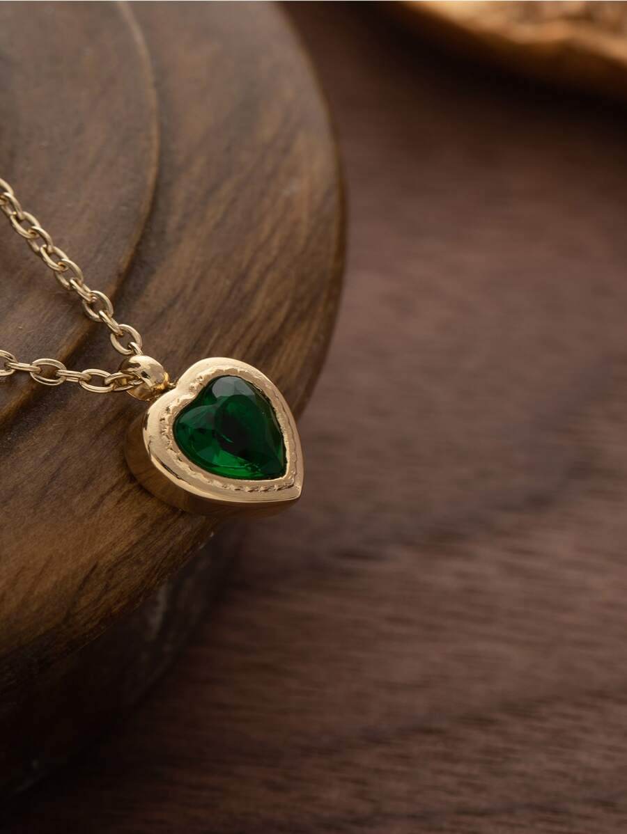 Cubic Zirconia Heart Pendant Necklace - Multicolor - View 1