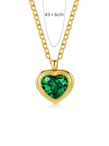 Cubic Zirconia Heart Pendant Necklace - Multicolor - View 3