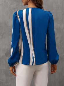 SHEIN Privé 撞色前紐扣襯衫 - 藍色 - 查看 2