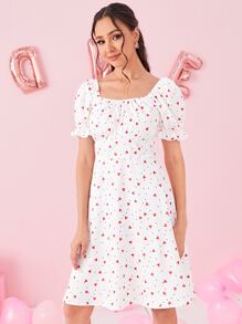 SHEIN Essnce 1入組愛心圖案泡泡袖洋裝