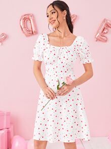 SHEIN Essnce 1入組愛心圖案泡泡袖洋裝