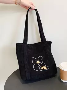 Cartoon Graphic Shopper Bag School Bag For Graduate, Teen Girls, Freshman, Sophomore, Junior & Senior In College, University & High School, Perfect For Outdoors ,Travel & Back To School - Black - View 1