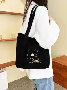 Cartoon Graphic Shopper Bag School Bag For Graduate, Teen Girls, Freshman, Sophomore, Junior & Senior In College, University & High School, Perfect For Outdoors ,Travel & Back To School - Black - View 2