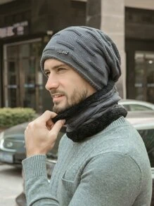 1 Set Of Men's Grey Cashmere Hat And Scarf, Thermal Knit Beanie And Neck Warmer Suitable For Winter Outdoor Activities - Grey - View 1