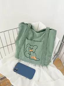 Cartoon Graphic Shopper Bag School Bag For Graduate, Teen Girls, Freshman, Sophomore, Junior & Senior In College, University & High School, Perfect For Outdoors ,Travel & Back To School - Green - View 5