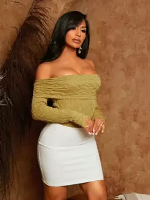 SHEIN SXY 一字肩褶邊連體衣