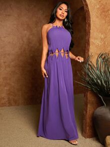 SHEIN SXY Cut Out Tie Backless Halter Neck Dress - Purple - View 1