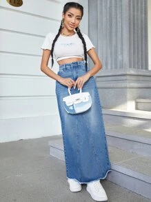 Jeanoix 毛邊牛仔半身裙