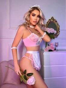 蕾絲拼接鋼圈內衣套裝