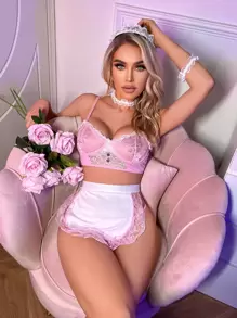 蕾絲拼接鋼圈內衣套裝