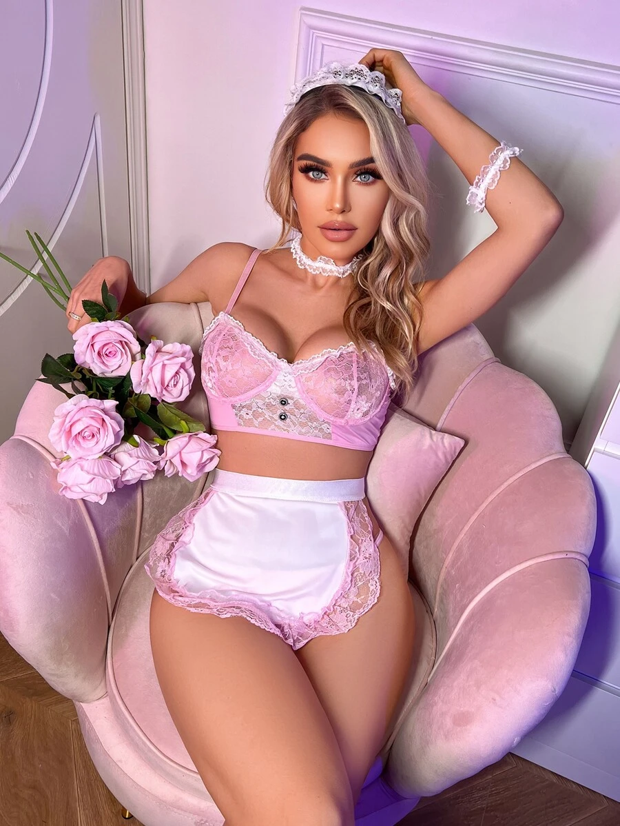 蕾絲拼接鋼圈內衣套裝