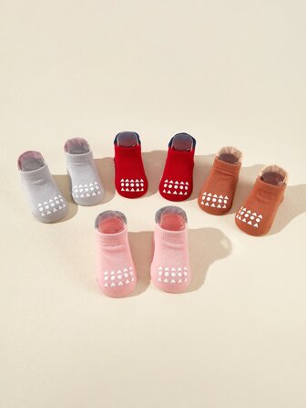 Bebé 4 pares Calcetines de tripulación con patrón geométrico anti deslizante