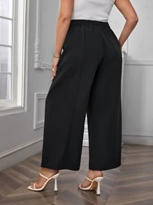 SHEIN Clasi Plus Flap Detail Wide Leg Trousers - Black - View 2