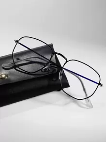 1 件男士金属方形眼镜 - 黑色 - 查看 1