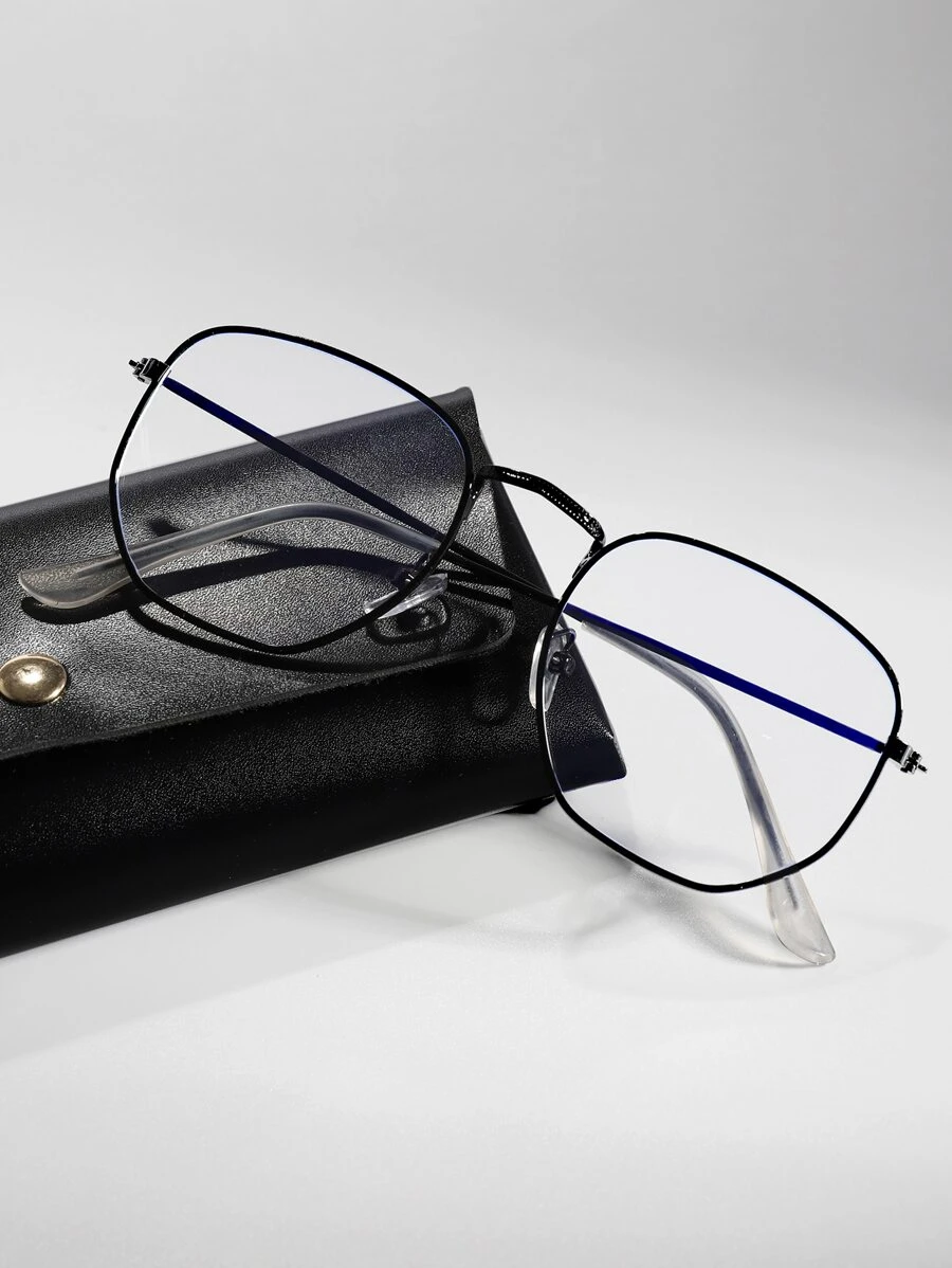 1 件男士金属方形眼镜 - 黑色 - 查看 1