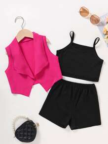 小女童青果領夾克背心和短褲和吊帶上衣 - 彩色 - 查看 1